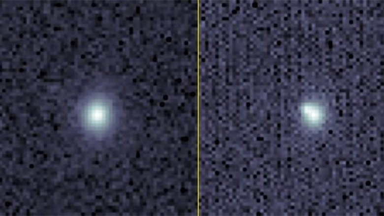 Изображения галактики до и после, где произошел SN2023tyk. На снимке справа верхняя левая область галактики выглядит деформированной там, где взорвалась звезда.
