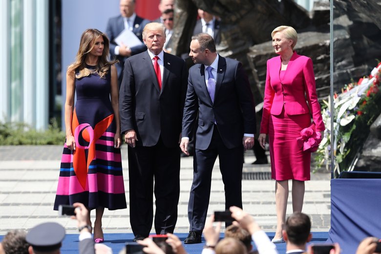 Мелания и Дональд Трамп и президент Польши Анджей Дуда с супругой  Агатой