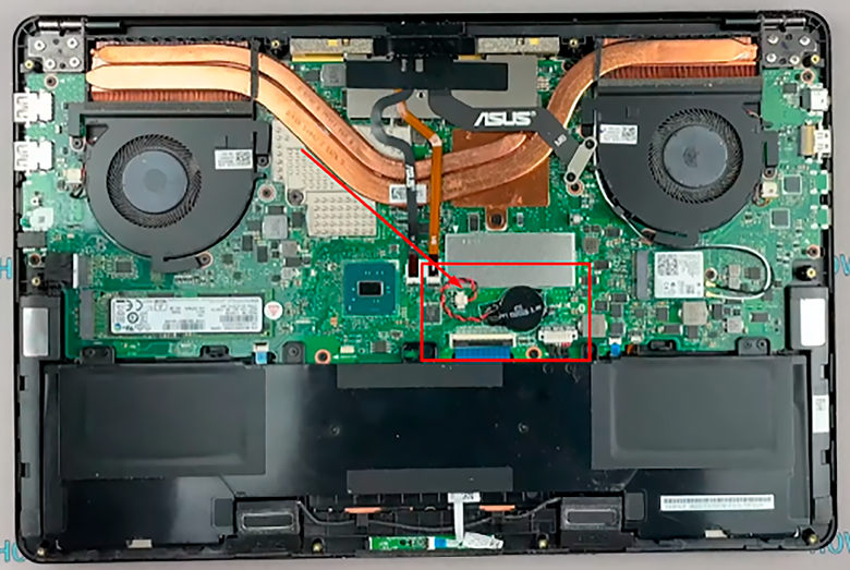 Расположение съемной батареи BIOS в ноутбуке