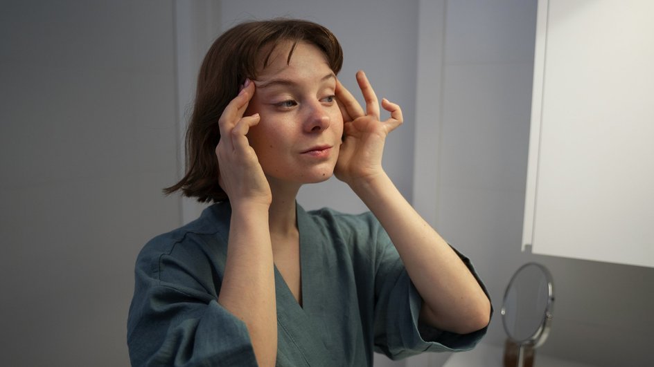 Женщина делает массаж лица Женщина делает массаж лица