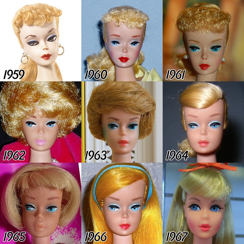 Блогер опубликовала эволюцию куклы Барби с 1959 года до наших дней