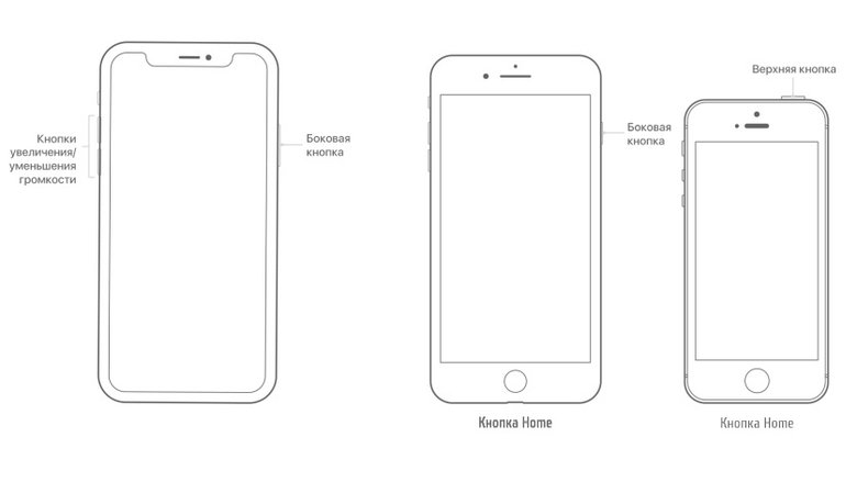 Перезапуск iPhone – от 5 до X (Xs, Xr, Xs Max). / Схема – официальный сайт Apple