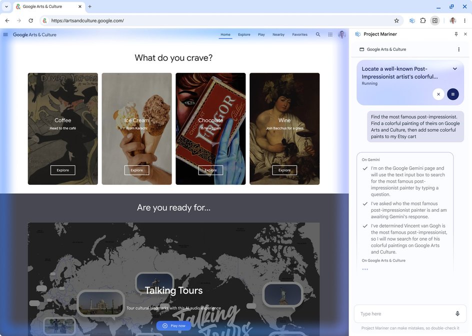 Пользователь просит ИИ-помощника найти картины постимпрессионистов в Google Arts. Источник: Google