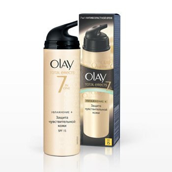 Дневной увлажняющий крем для чувствительной кожи с SPF 15 Total Effects 7 in One, Olay, 589 руб.