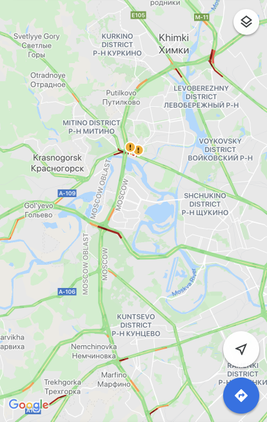 Пробки на всех основных точках въезда в Москву. Источник: Google Maps