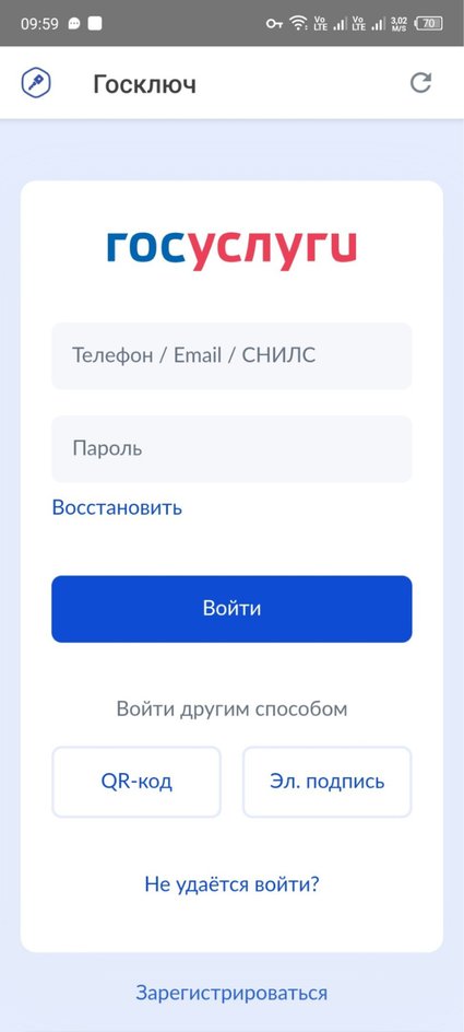 Скриншот экрана смартфона со станицей главного входа на сайт Госуслуги