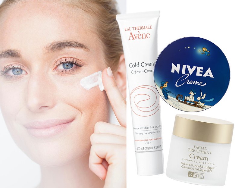 Крем для лица: Cold Cream, Avene; Creme, Nivea; Facial Treatment Cream, KWC.