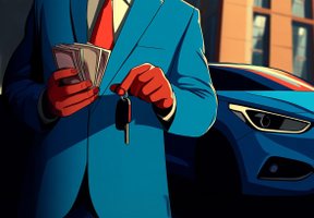 Ключи от авто и деньги на фоне автомобиля