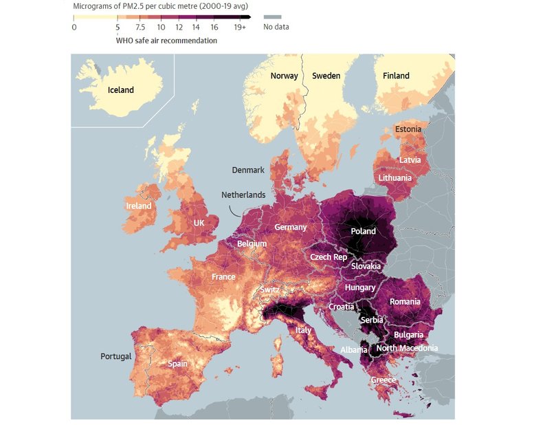 Карта загрязнения воздуха. Фото: The Guardian