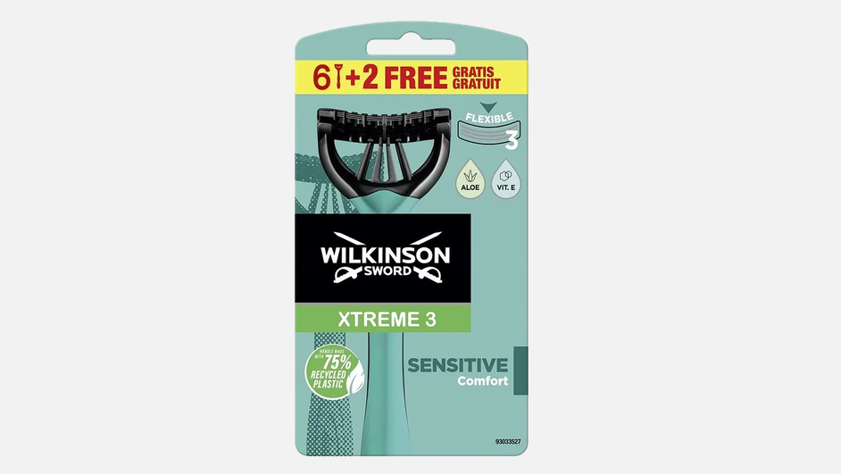 Одноразовый бритвенный станок для мужчин фирмы Wilkinson Sword серии Xtreme 3 Sensitive Одноразовый бритвенный станок для мужчин фирмы Wilkinson Sword серии Xtreme 3 Sensitive