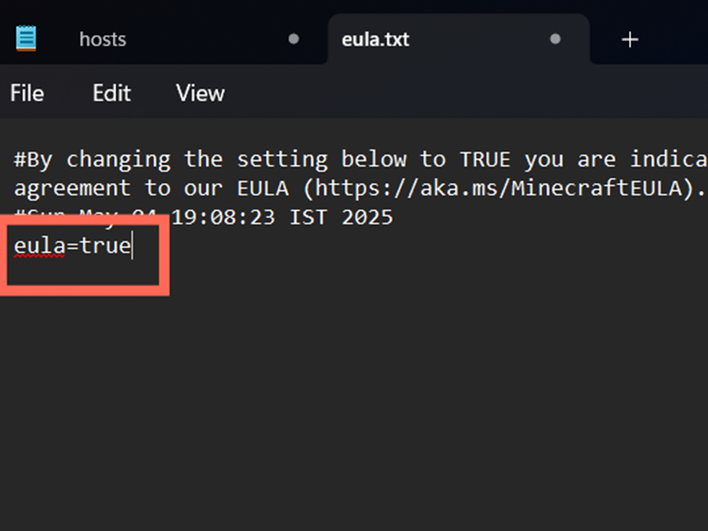 Окно файла eula.txt Окно файла eula.txt