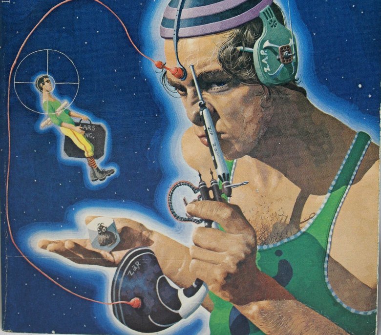 Фрагмент обложки книги «Духовное ружьё», англ. — «The Zap Gun», 1967г.