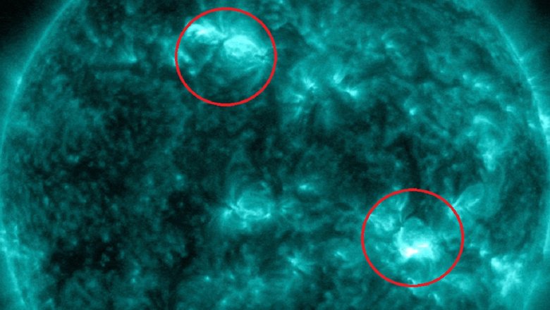 Две солнечные вспышки взорвались на противоположных полушариях звезды. Фото: NASA/SDO