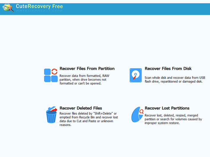 Интерфейс программы CuteRecovery Free Интерфейс программы CuteRecovery Free