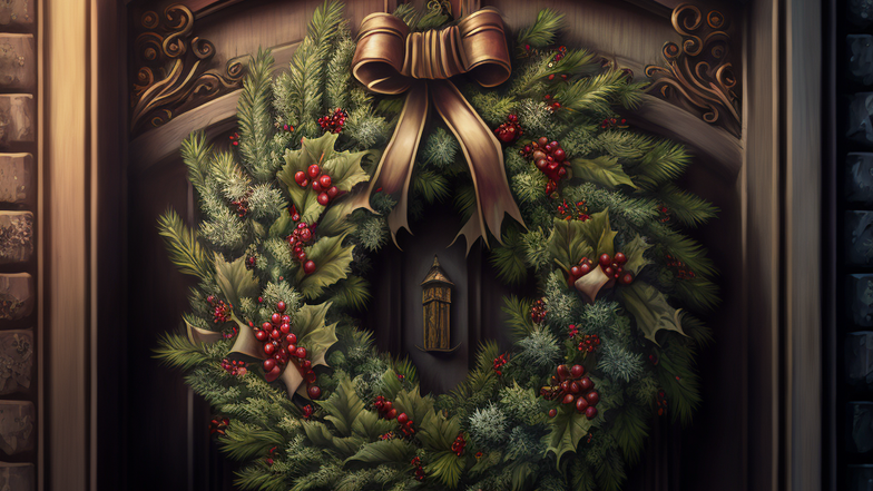 karakat_christmas_wreath_on_the_door_photorealistic_photo_detai_041cfcc2-f160-4e90-97d9-6ed0acbe878b.png