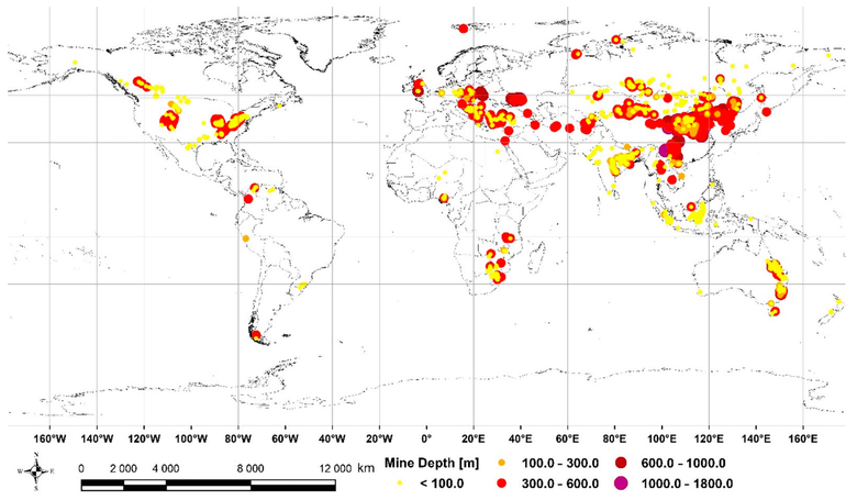 Карта крупнейших шахт по всему миру. Фото: Международный институт прикладного системного анализа 