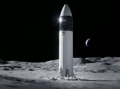 Реальный прототип Starship Human Landing (1). Так художники видят ракету Илона Маска на Луне (2).