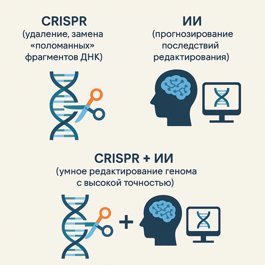Иллюстрация работы CRISPR + ИИ Иллюстрация работы CRISPR + ИИ