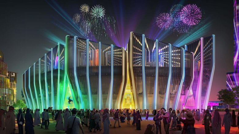 Киберспортивная арена будет иметь яркий фасад из стекла и цветного освещения.