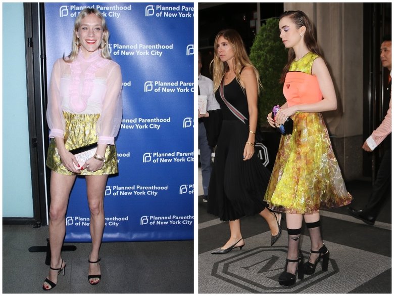 Хлоя Севиньи на вечере Planned Parenthood Spring Gala (слева) и Лили Коллинз на показе Prada Resort (справа)