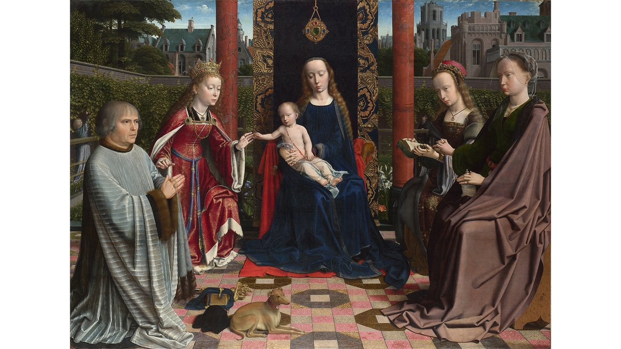 Джерард Дэвид. Богородица с младенцем, святым Антонием и дарителем. Предположительно 1510 год.
