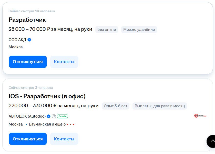 Скриншоты вакансий с сайта HH.ru Скриншоты вакансий с сайта HH.ru