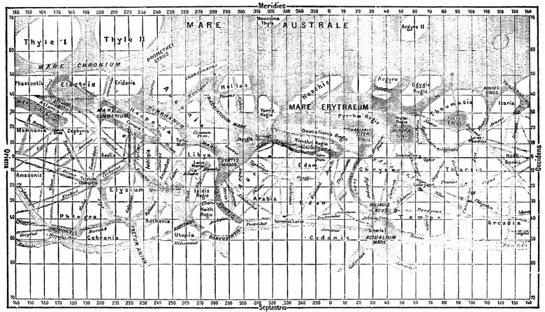 Карта марсианских каналов Скиапарелли. Фото: wikimedia / Общественное достояние