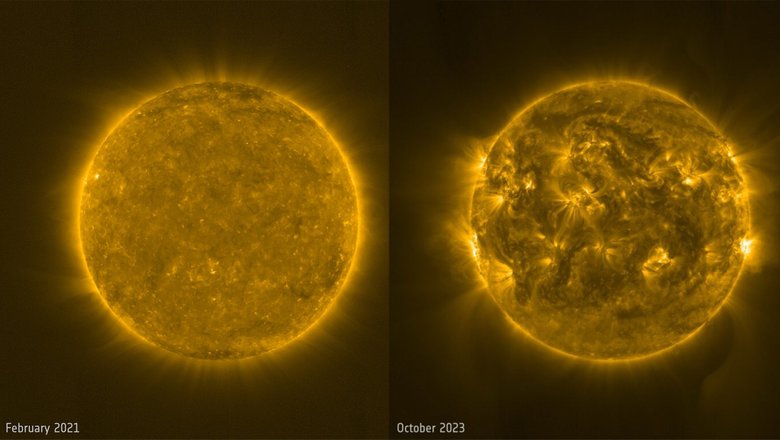 Активность Солнца в феврале 2021 года и в октябре 2023 года