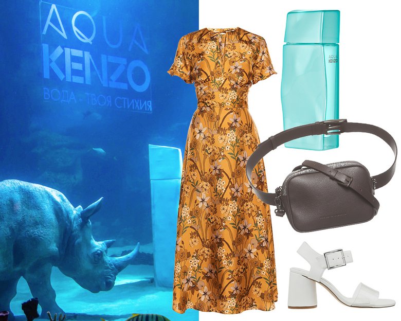 Платье Luda Nikishina; духи Aqua Kenzo; сумка FABIANA FILIPPI ; босоножки Asos