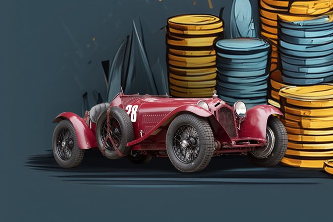 1936 Alfa Romeo 8C 2300 Monza на фоне монет