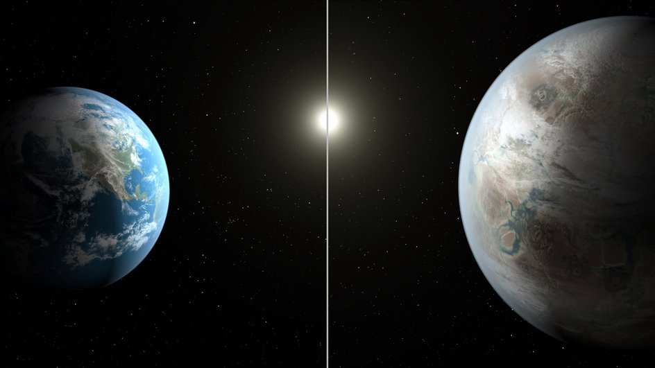 Сравнение размеров Земли и экзопланеты Kepler-452 b Сравнение размеров Земли и экзопланеты Kepler-452 b