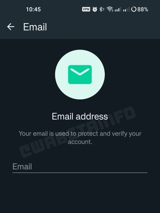 Настройка авторизации по email в WhatsApp. Фото: WABetaInfo