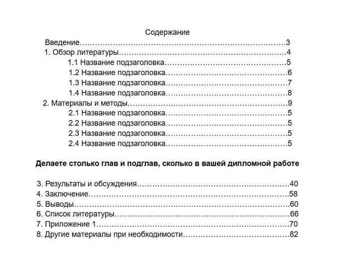 Образец содержания дипломной работы