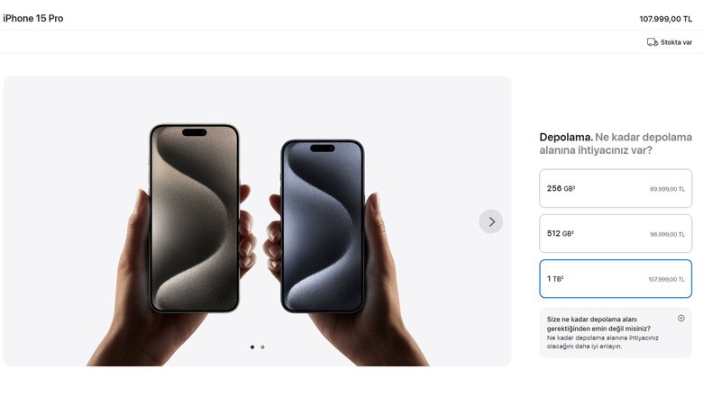 Цена на iPhone 15 Pro Max 1 ТБ в Турции на сайте Apple