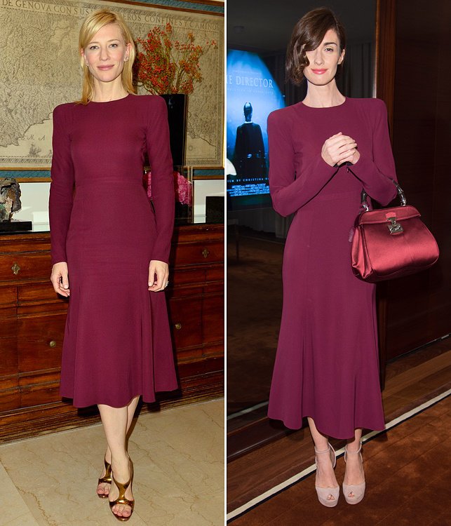 Минималистичное бордовое платье от Gucci понравилось и Кейт Бланшетт (слева), и Паз Вега