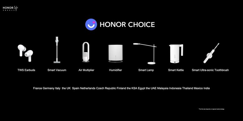 Устройства Honor Choice и страны, в которых они представлены. В России пока продаются только наушники (слева).