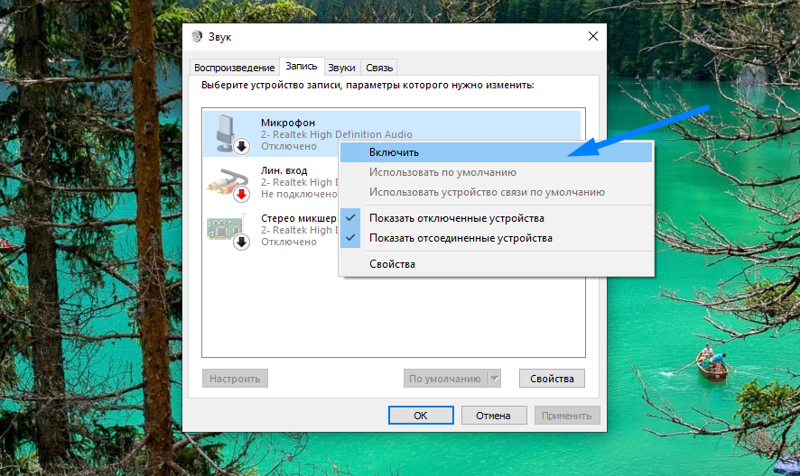 Скриншот экрана компьютера с открытым окном настроек звука в Windows 10 Pro