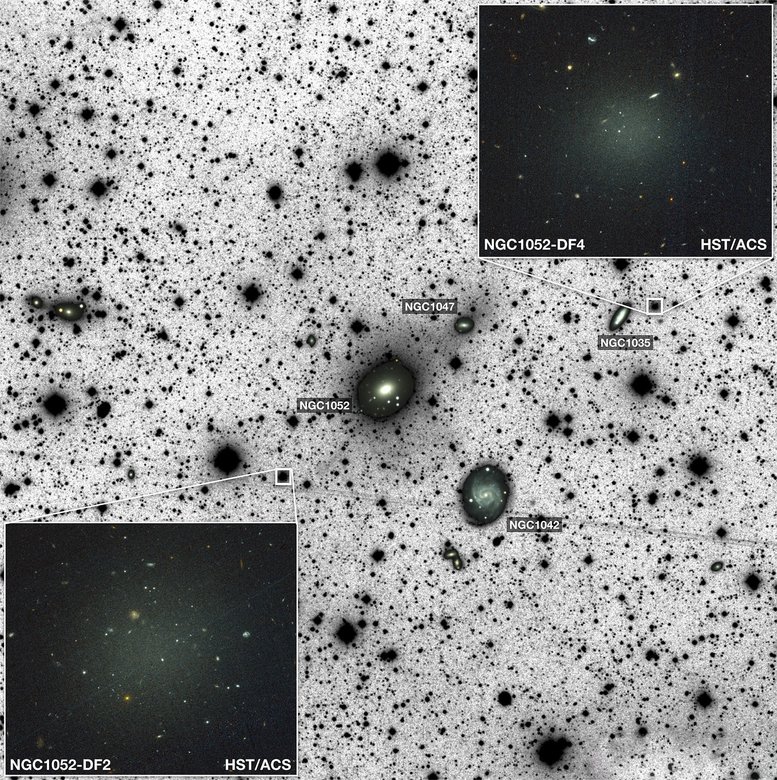 Снимки двух галактик, лишенных темной материи. Фото: van Dokkum et al.