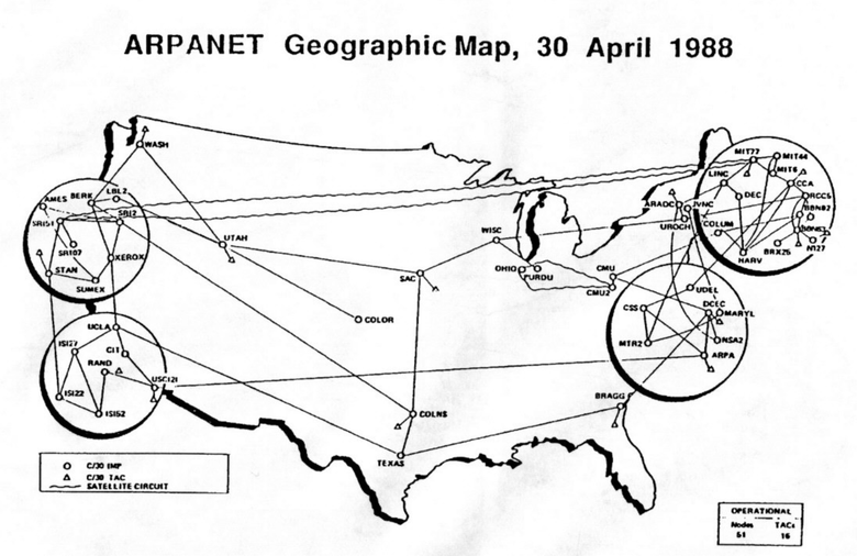 Карта сети ARPANET в 1988 году. Фото: МТИ