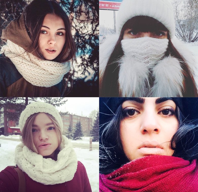 Объемный шарф хорош тем, что под ним можно спрятать лицо от мороза. Instagram: a__lenochka, irishenka777, __5777