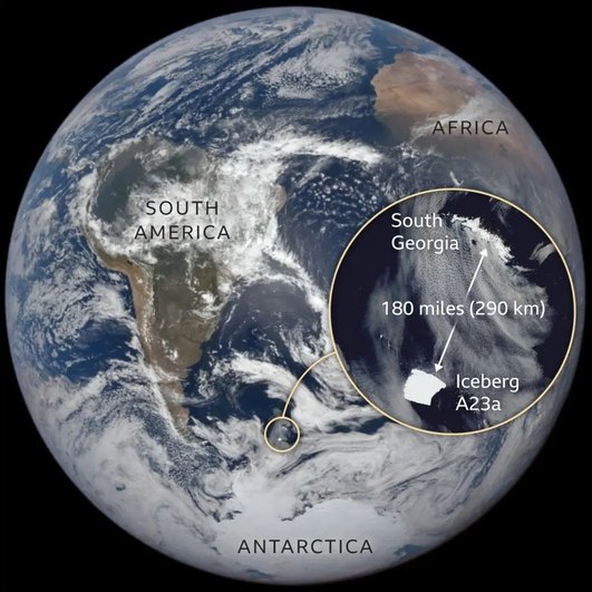 Айсберг А23а виден из космоса с высоты около 1400 километров