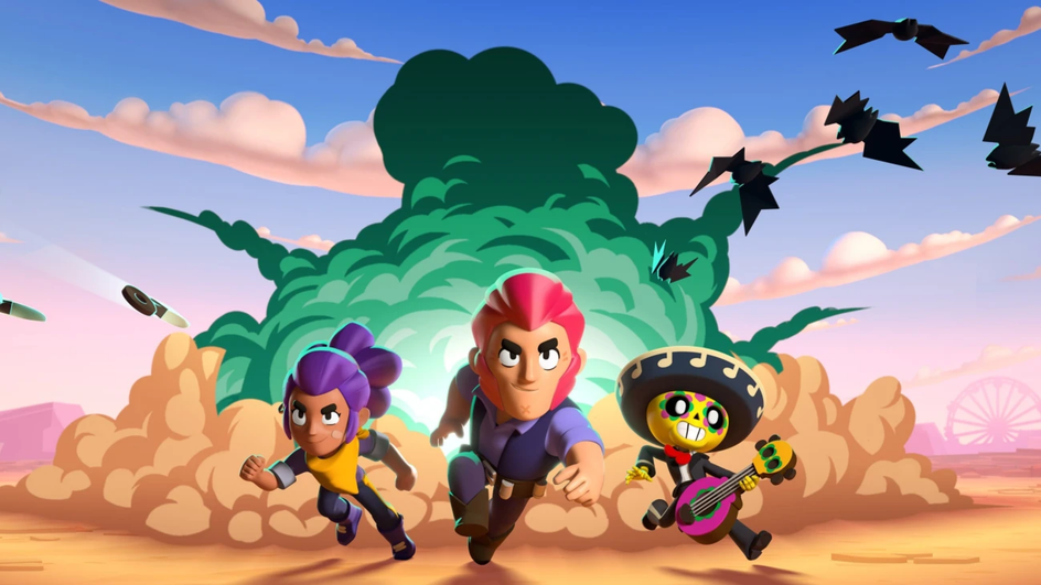 Иллюстрация игры Brawl Stars, на которой изображены бегущие персонажи