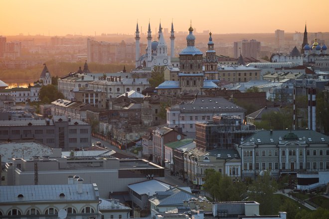 Россия. Казань. Вид сверху на город.