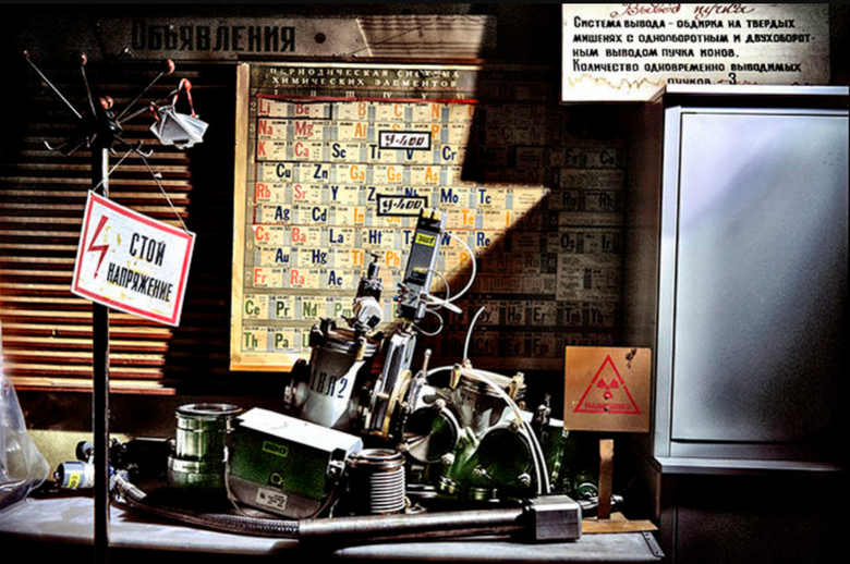 В офисе Лаборатории ядерных реакций им. Г.Н. Флерова в Дубне хранятся приборы, которые были изготовлены десятилетиями и устаревшая периодическая таблица. Фото: MAX AGUILERA HELLWEG