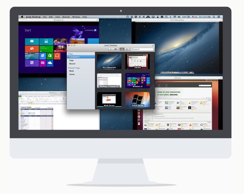 Компьютер, на экране которого открыта программа Jump Desktop 