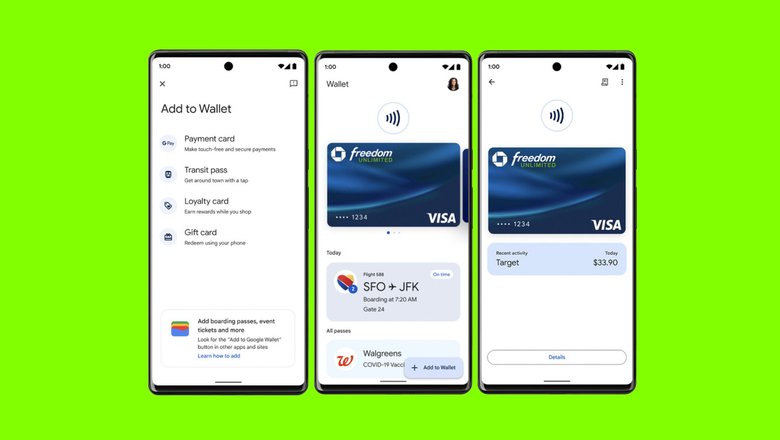 Интерфейс Google Wallet.