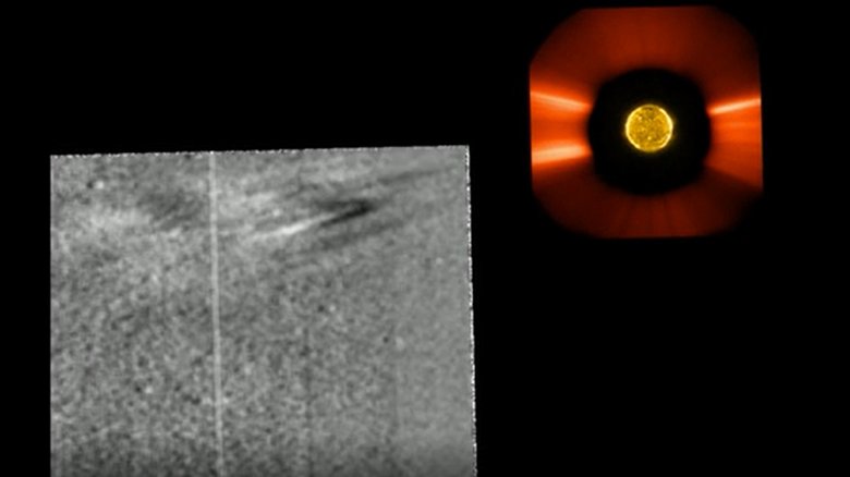 На изображении собраны виды выброса корональной массы, запечатленные разными инструментами космического аппарата Solar Orbiter. Фото: Solar Orbiter / EUI Team / Metis Team / SoloHI team / ESA & NASA