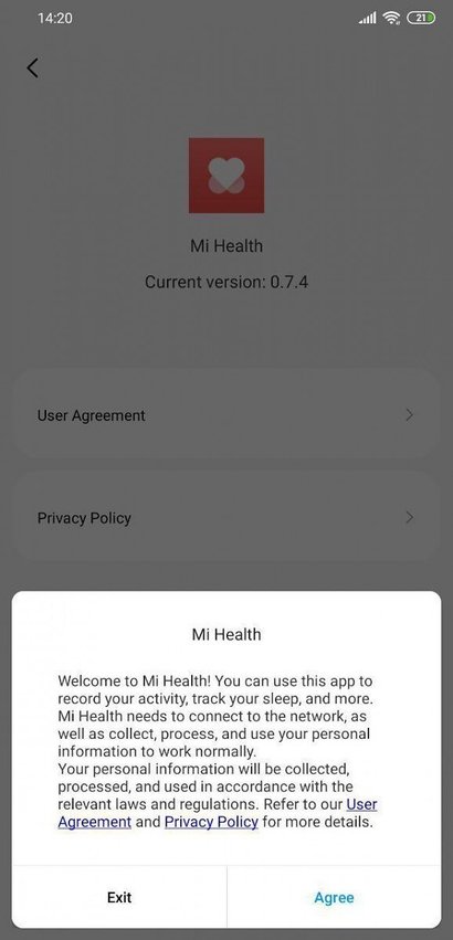 Интерфейс Mi Health