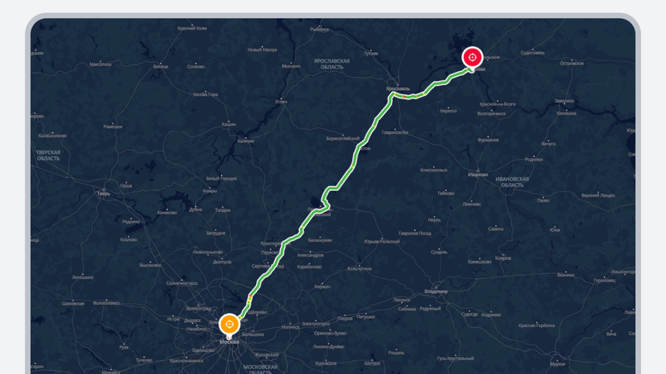 Пример маршрута в навигаторе Москва — Кострома