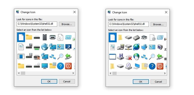 Новые иконки в Windows 10 и старые иконки из Windows 95
